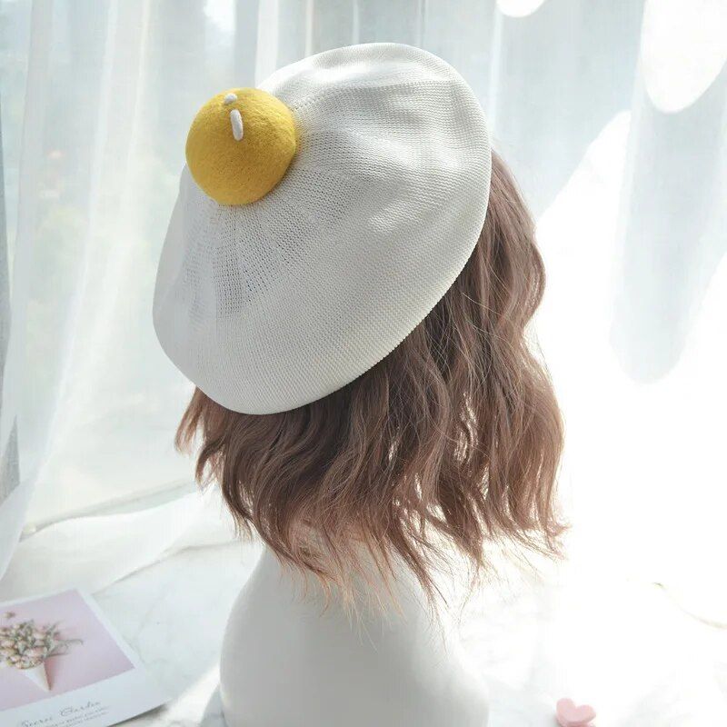 Handmade Poached Egg Wool Felt Beret 