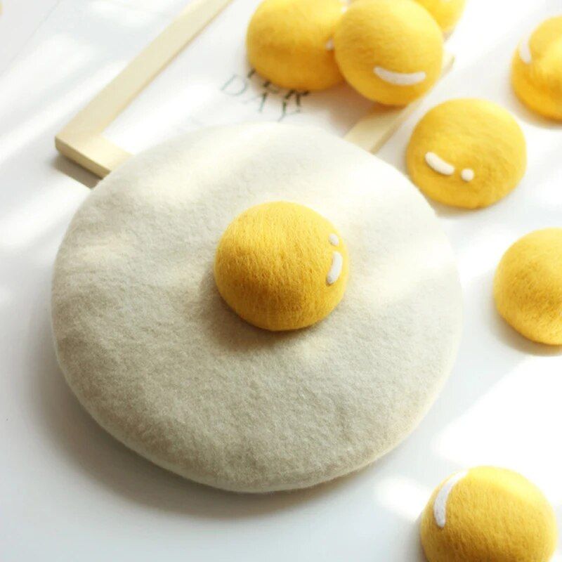 Handmade Poached Egg Wool Felt Beret 