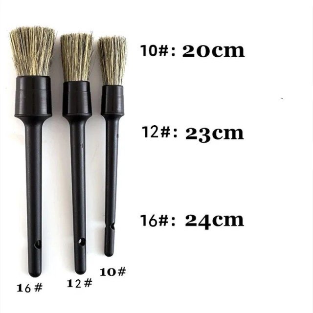 3-Piece Natural Boar Hair Car Detailing Brush Set: Soft Bristle for Wheel & Tire Cleaning