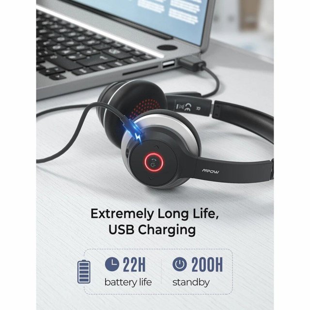 Bluetooth 5.0 Office Headset: Wireless & Wired, 22H Talk Time, CVC 8.0 Noise Cancelling Mic