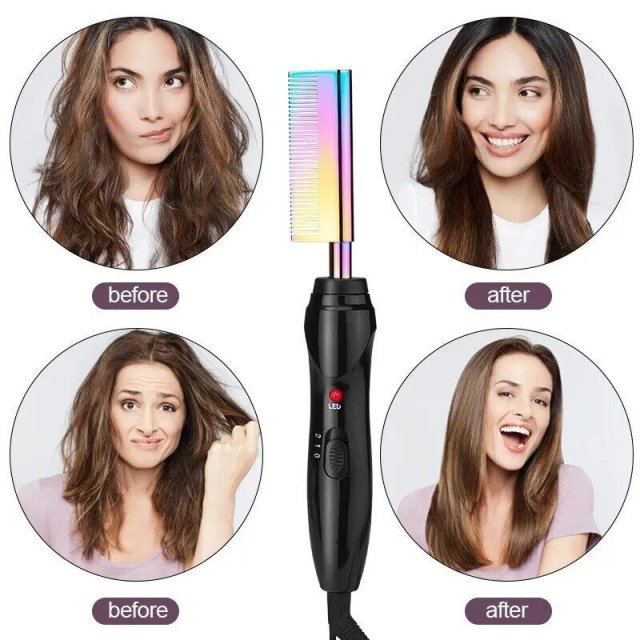 2-in-1 Gradient Hair Straightener & Curling Iron: Electric Hot Comb for Ultimate Styling - Image 5