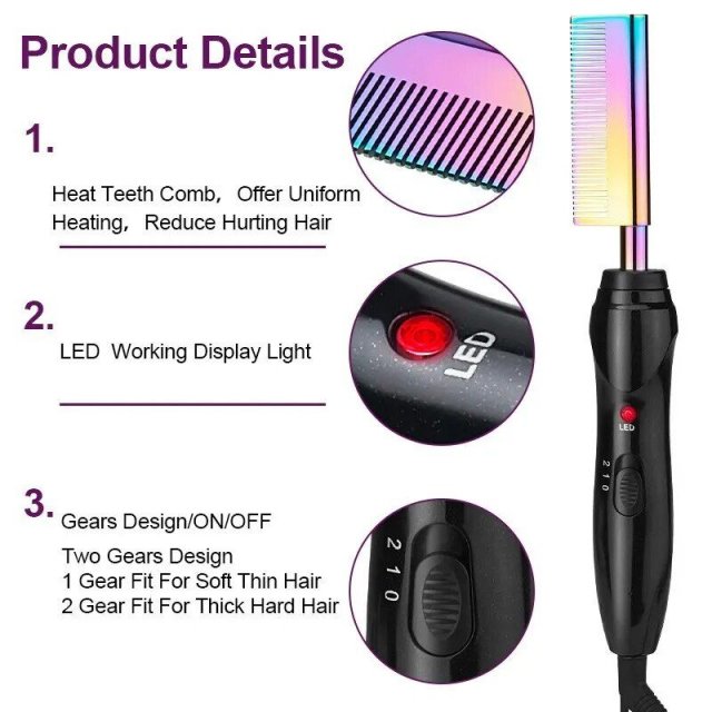 2-in-1 Gradient Hair Straightener & Curling Iron: Electric Hot Comb for Ultimate Styling - Image 7