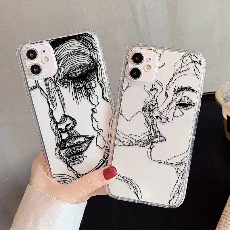 iPhone 15 Pro Max & Series Abstract Line Art Silicone Case 