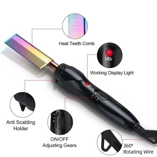 2-in-1 Gradient Hair Straightener & Curling Iron: Electric Hot Comb for Ultimate Styling - Image 4
