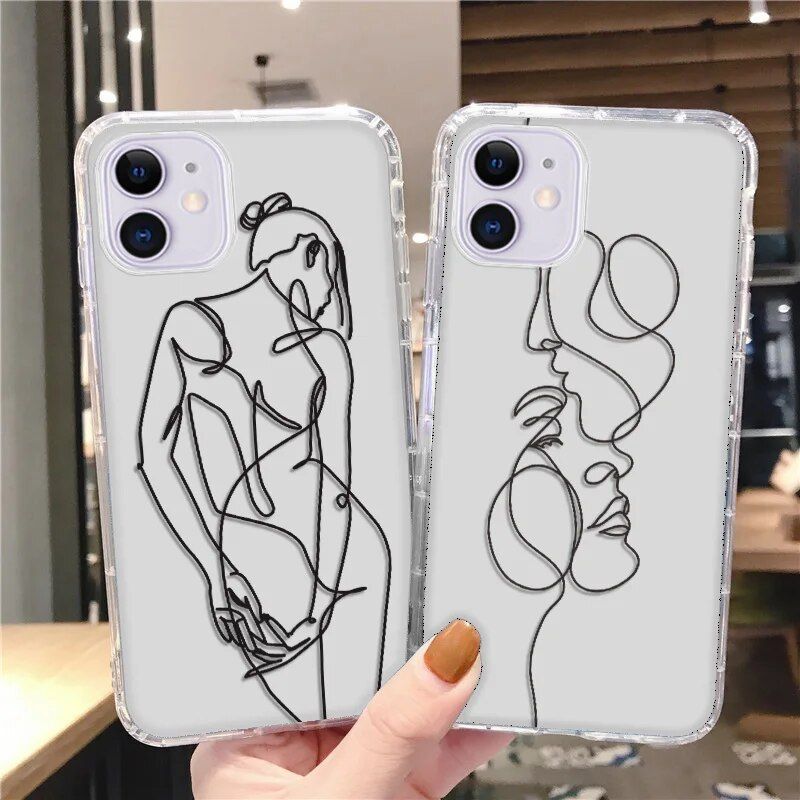 iPhone 15 Pro Max & Series Abstract Line Art Silicone Case 