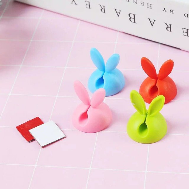 Adhesive Bunny Cable Clip Organizers – 4Pc Cartoon Wire Holders