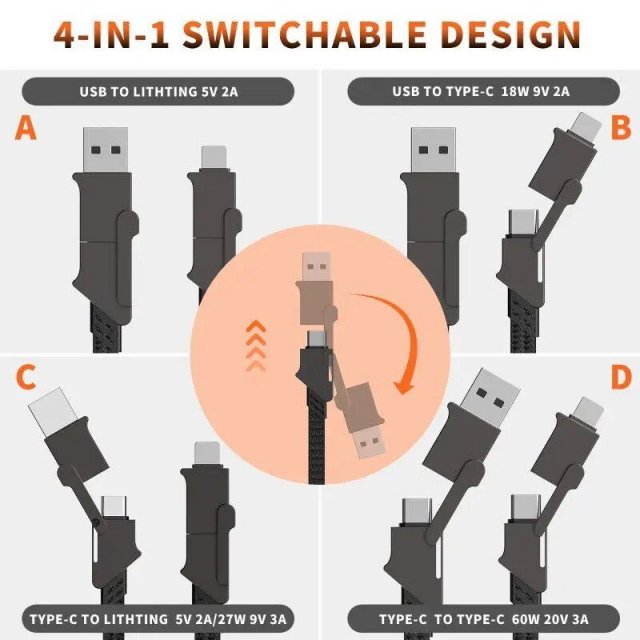 4-in-1 Magnetic Fast Charging Cable Keychain - 60W PD & 18W QC Compatible - Image 7