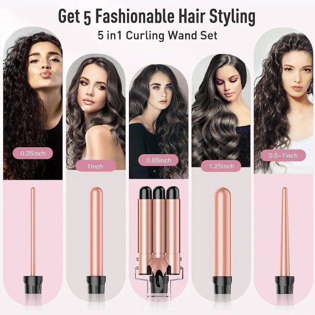5-in-1 Multi-Function Curling Wand with 3-Barrel Crimper & Fast Heating - Image 3