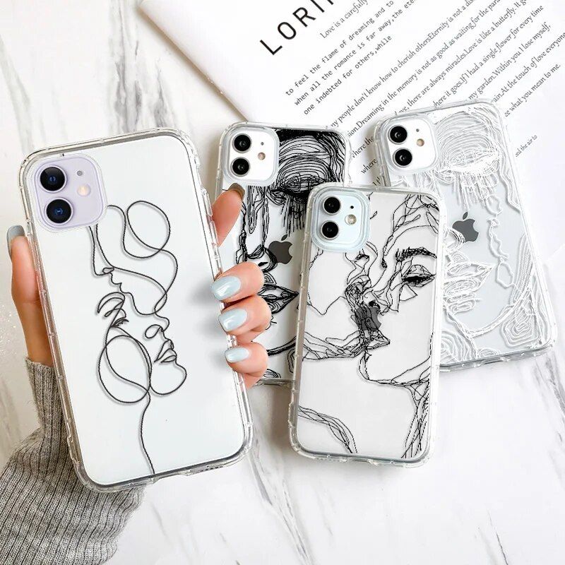 iPhone 15 Pro Max & Series Abstract Line Art Silicone Case 