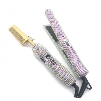 Rhinestone Decor Hair Straightener & Hot Comb Duo Set