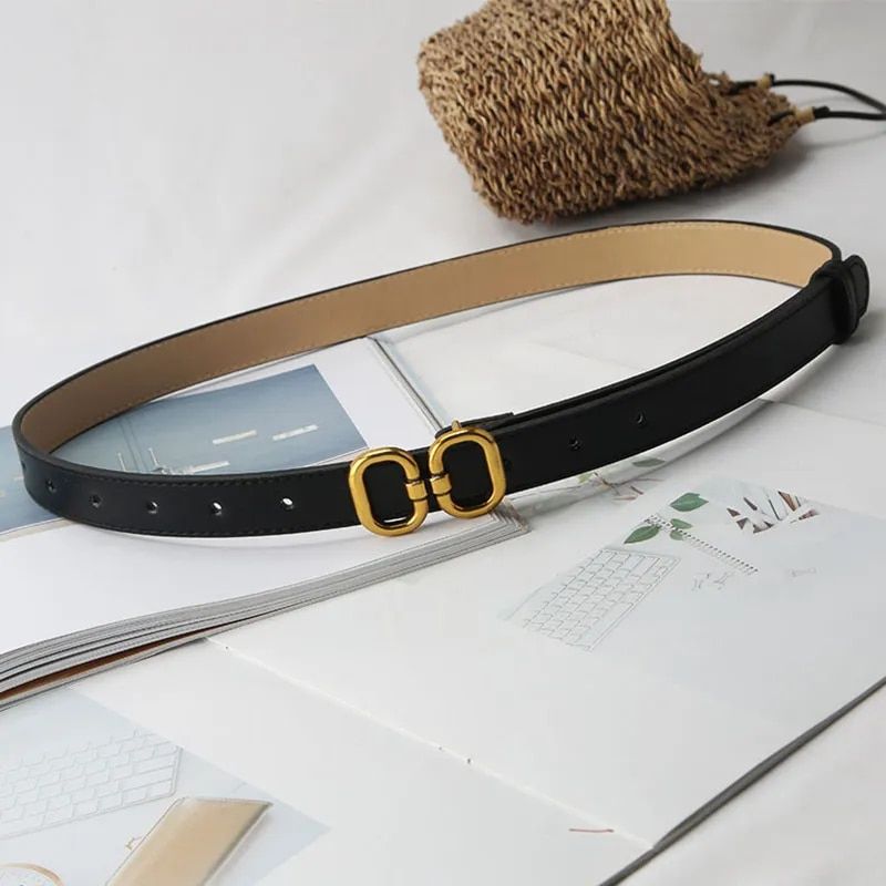 Chic PU Leather Belt with Designer Metal Buckle Color: Black Belt Length: 103cm 