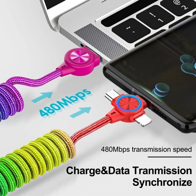 3-in-1 Retractable Fast Charging Cable – USB A to Micro/Type-C/Lightning 1M