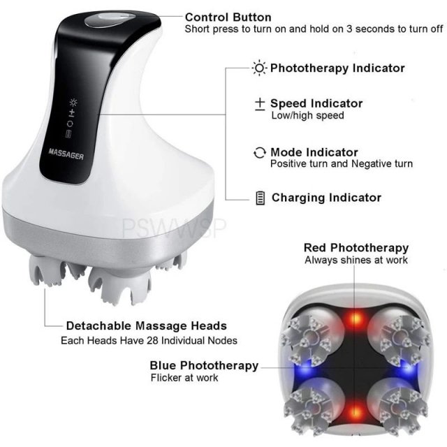 4D Electric Scalp Massager with Red & Blue Light Therapy - Image 3