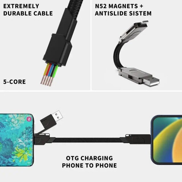 4-in-1 Magnetic Fast Charging Cable Keychain – 60W PD & 18W QC Compatible