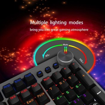 104-Key Wired Mechanical Gaming Keyboard with Multifunctional Knobs and Mixed Backlight