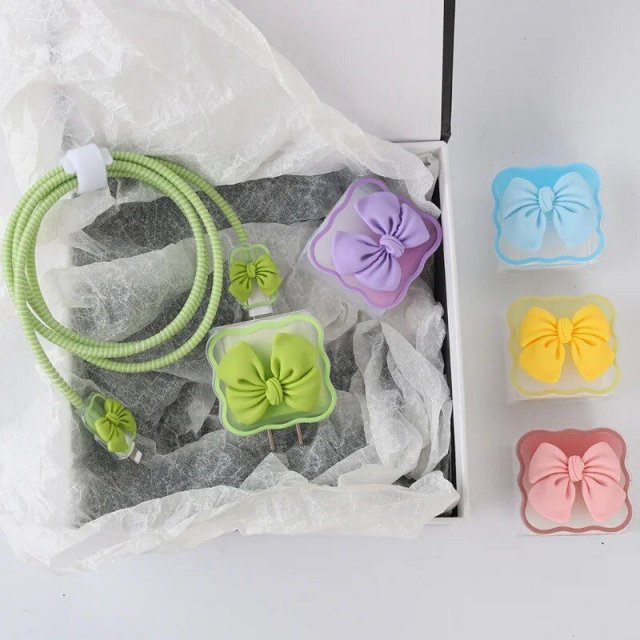 3D Cute Bow Knot Cable Protector & Organizer Set for iPhone