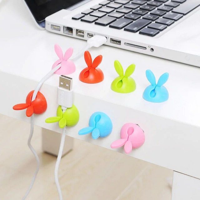 Adhesive Bunny Cable Clip Organizers – 4Pc Cartoon Wire Holders