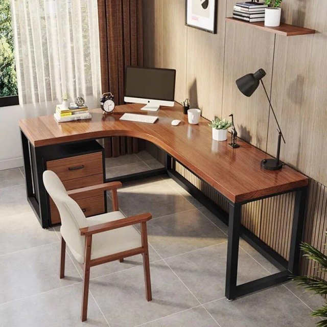 European L-Shaped Solid Pine Wood Corner Office Desk - Image 3