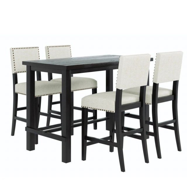 Elegant Espresso 5-Piece Counter Height Dining Set with Beige Chairs - Image 4