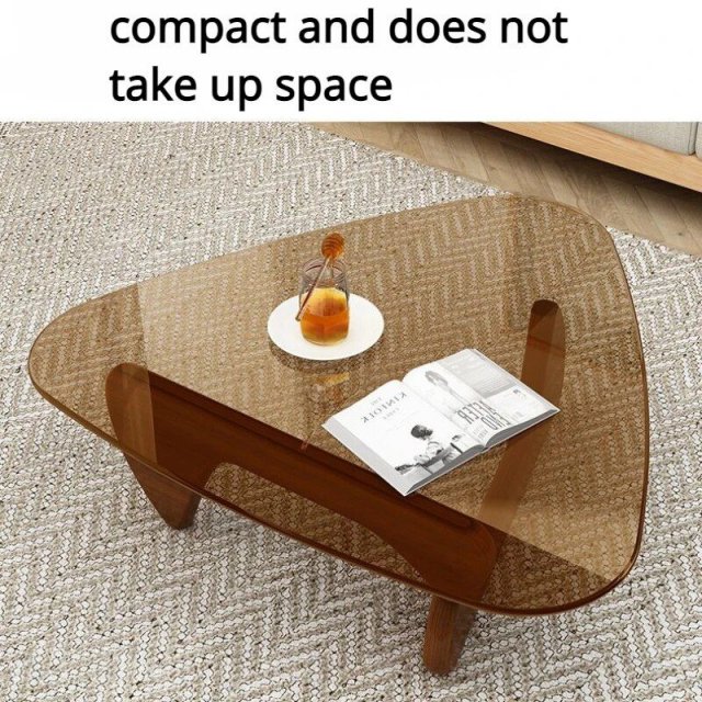Minimalist Modern Glass Coffee Table with Solid Wood Legs - Image 2