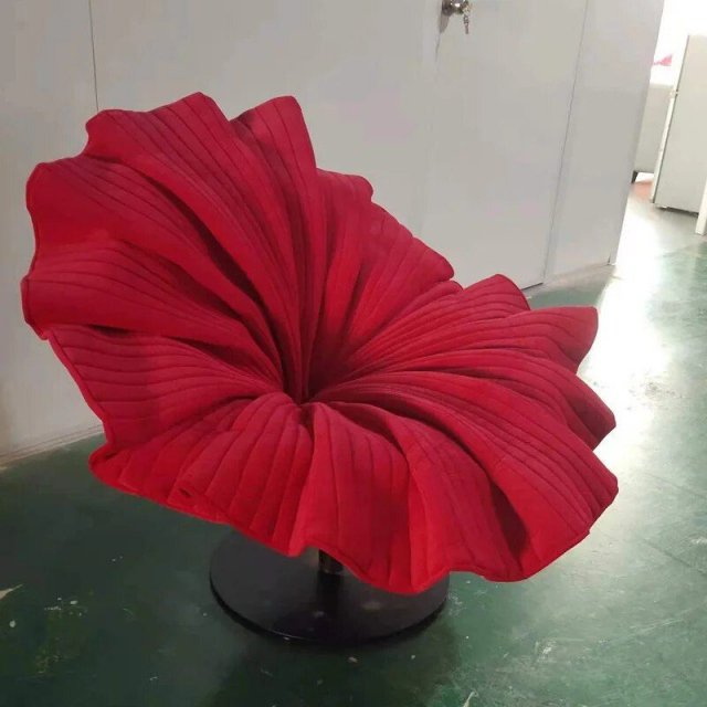 Modern Nordic Swirl Lounge Chair - Fiberglass Flower Petal Design with Fabric Cover - Image 3
