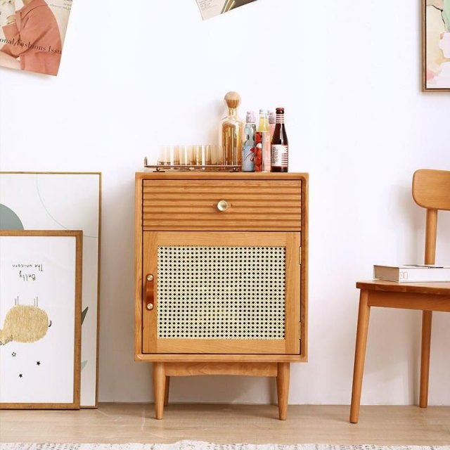 Elegant Solid Wood Nightstand with Rattan Storage - Modern Moroccan Design - Image 4