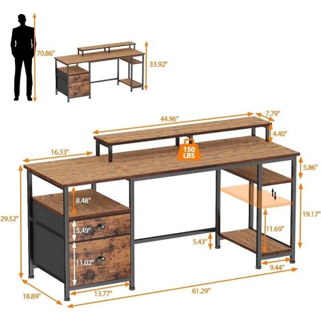 61" Spacious Industrial-Style Computer Desk - Image 7