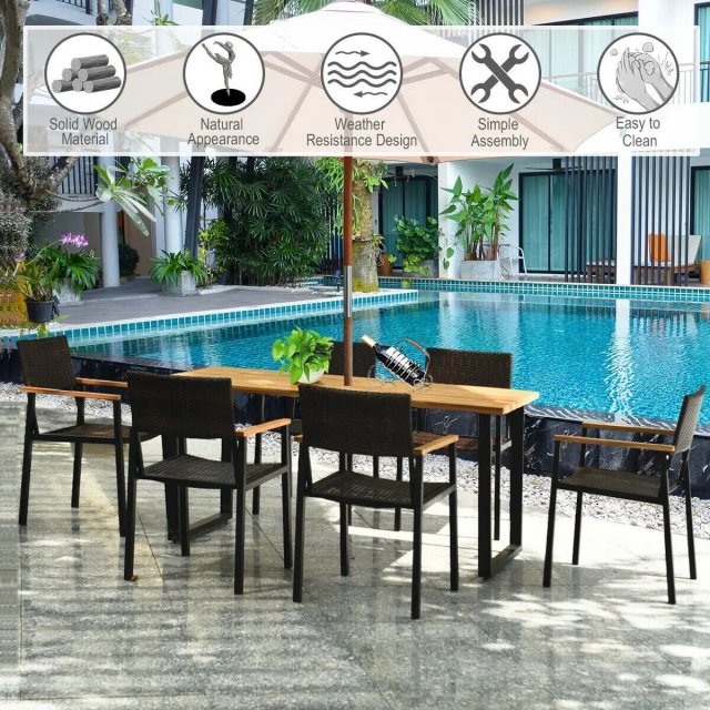 7-Piece Rattan & Wood Outdoor Dining Set - Image 4