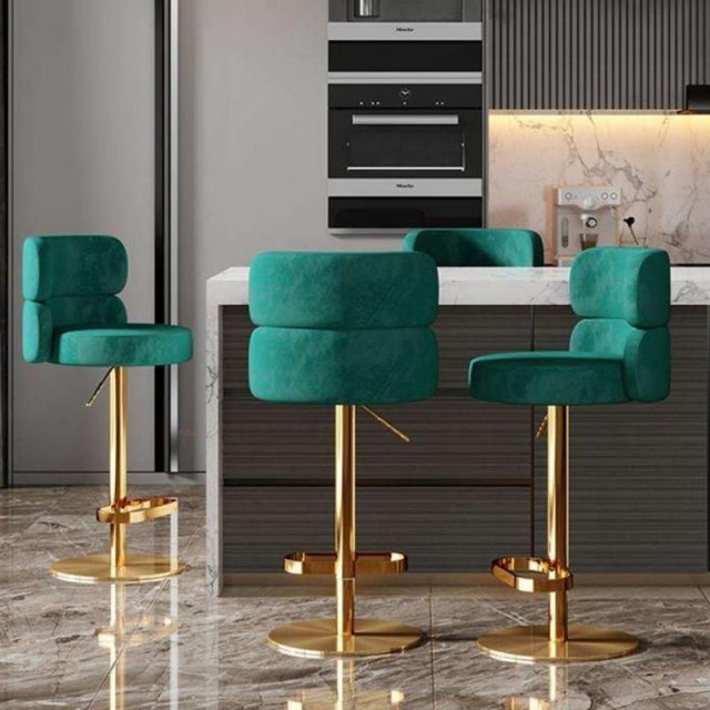 Luxurious Nordic-Inspired Swivel Bar Chair with Adjustable Height & Stainless Steel Frame - Image 2