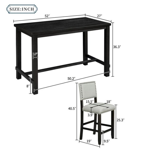 Elegant Espresso 5-Piece Counter Height Dining Set with Beige Chairs - Image 7