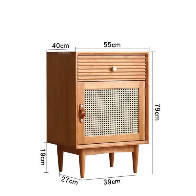 Elegant Solid Wood Nightstand with Rattan Storage - Modern Moroccan Design - Image 7