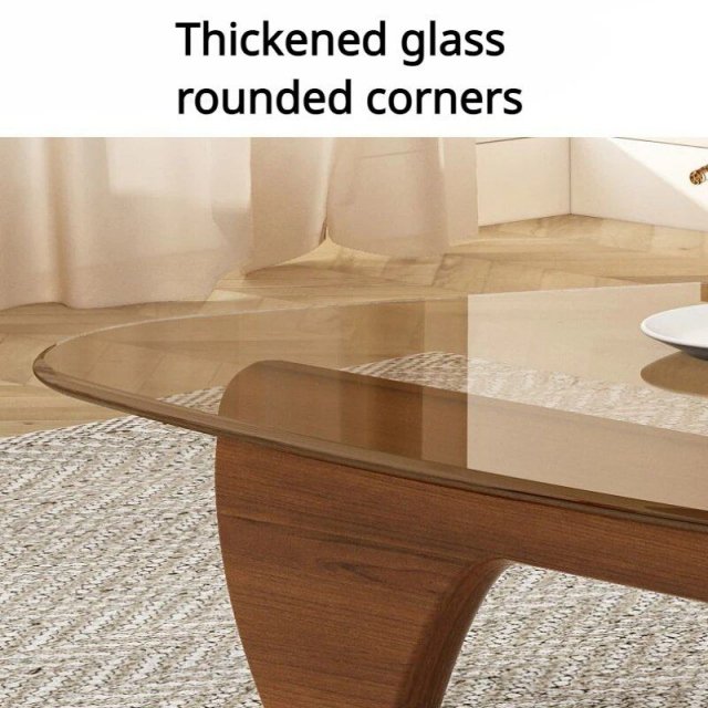Minimalist Modern Glass Coffee Table with Solid Wood Legs - Image 4