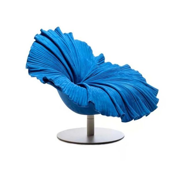 Modern Nordic Swirl Lounge Chair - Fiberglass Flower Petal Design with Fabric Cover - Image 5