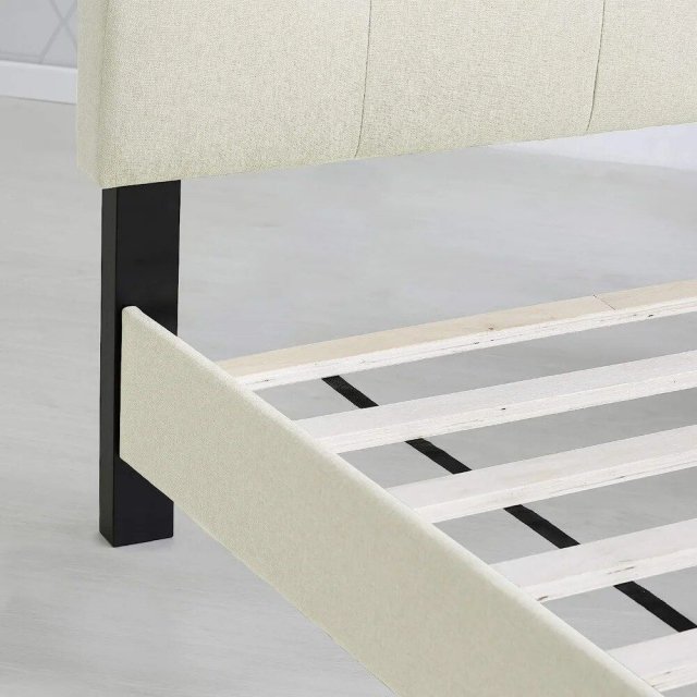 King Size Upholstered Platform Bed with Tufted Linen Headboard - Image 3