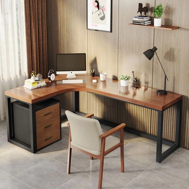 European L-Shaped Solid Pine Wood Corner Office Desk - Image 5