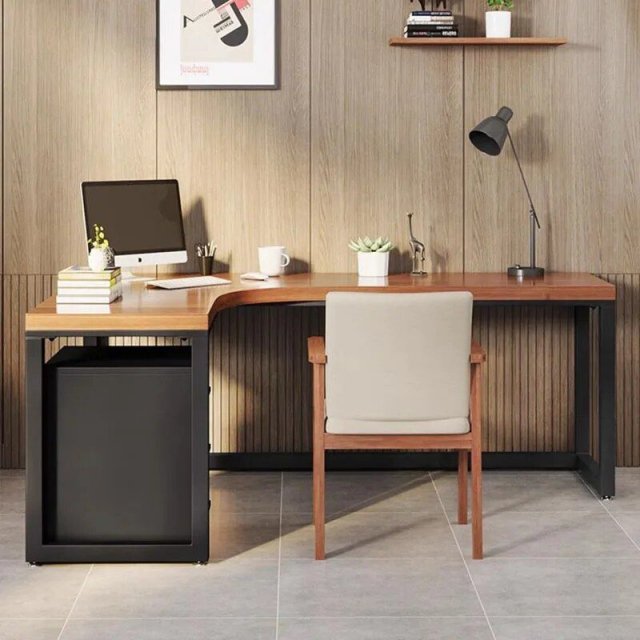 European L-Shaped Solid Pine Wood Corner Office Desk - Image 6