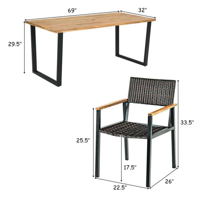 7-Piece Rattan & Wood Outdoor Dining Set - Image 5