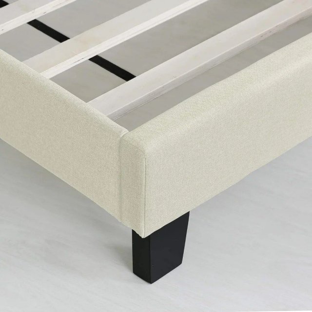 King Size Upholstered Platform Bed with Tufted Linen Headboard - Image 5
