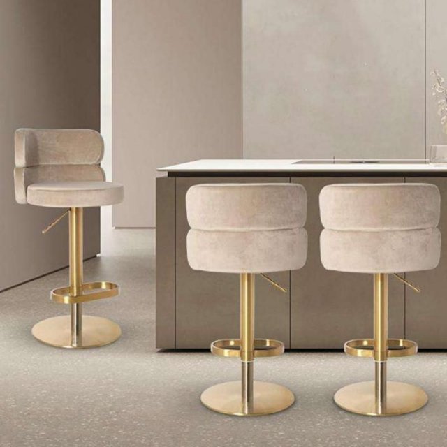 Luxurious Nordic-Inspired Swivel Bar Chair with Adjustable Height & Stainless Steel Frame - Image 3