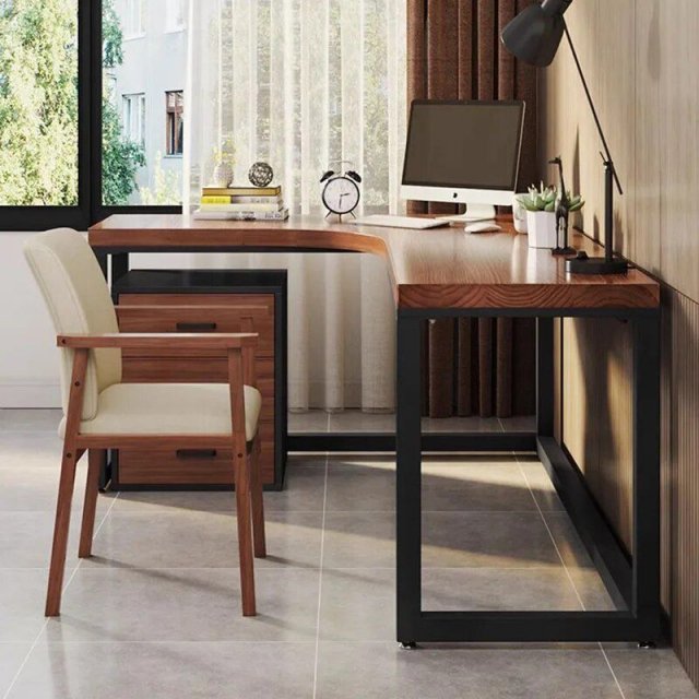 European L-Shaped Solid Pine Wood Corner Office Desk - Image 4
