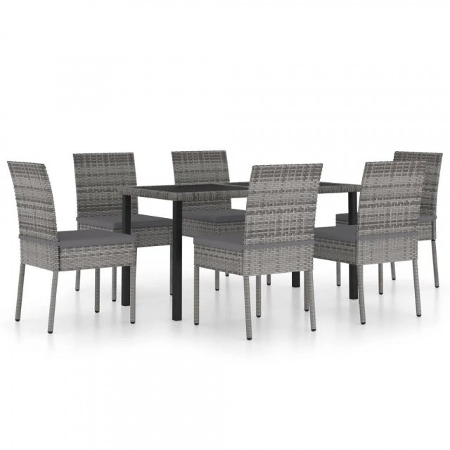 Elegant 7-Piece Poly Rattan Patio Dining Set - Gray Outdoor Table and Chairs - Image 2