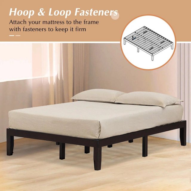 Queen Size Wooden Bed Frame with 10" Multi-Layer Memory Foam Mattress - Espresso Finish - Image 3