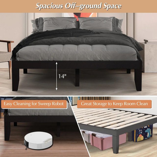 Queen Size Wooden Bed Frame with 10" Multi-Layer Memory Foam Mattress - Espresso Finish - Image 4