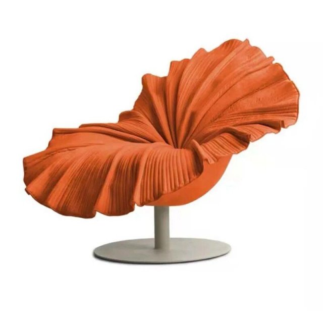 Modern Nordic Swirl Lounge Chair - Fiberglass Flower Petal Design with Fabric Cover - Image 4