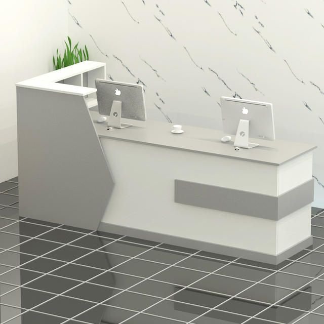 Modern Minimalist Reception Desk & Display Cabinet (140x110x60cm) - Image 5