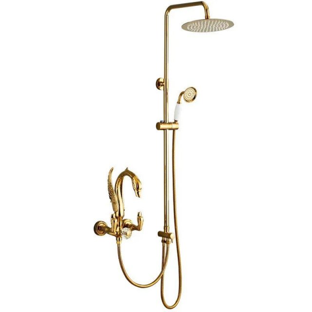 Bathroom Shower Faucet Set Gold Swan Rainfall Shower Mixer - Image 5