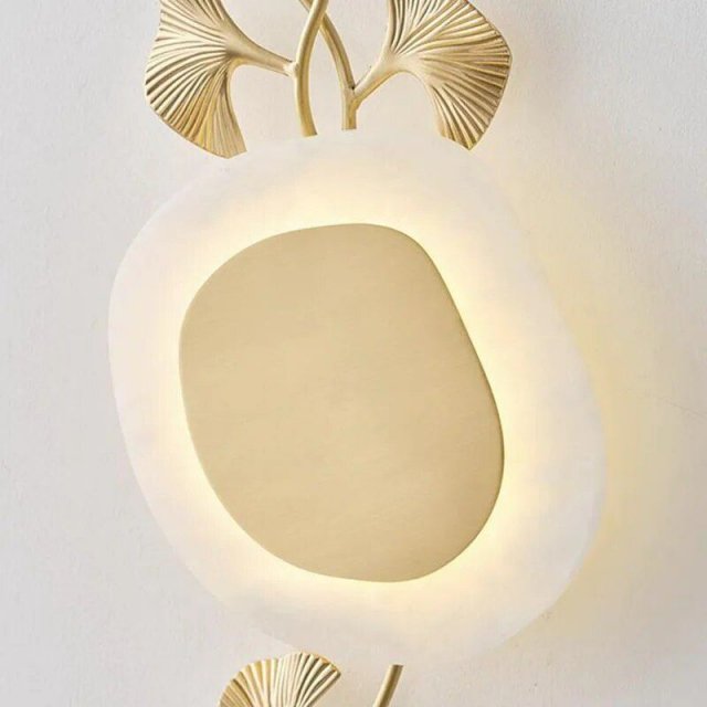 Elegant Copper & Marble Wall Lamp with Ginkgo Leaf Design - Image 6