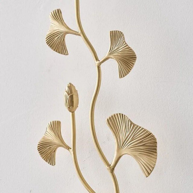 Elegant Copper & Marble Wall Lamp with Ginkgo Leaf Design - Image 5