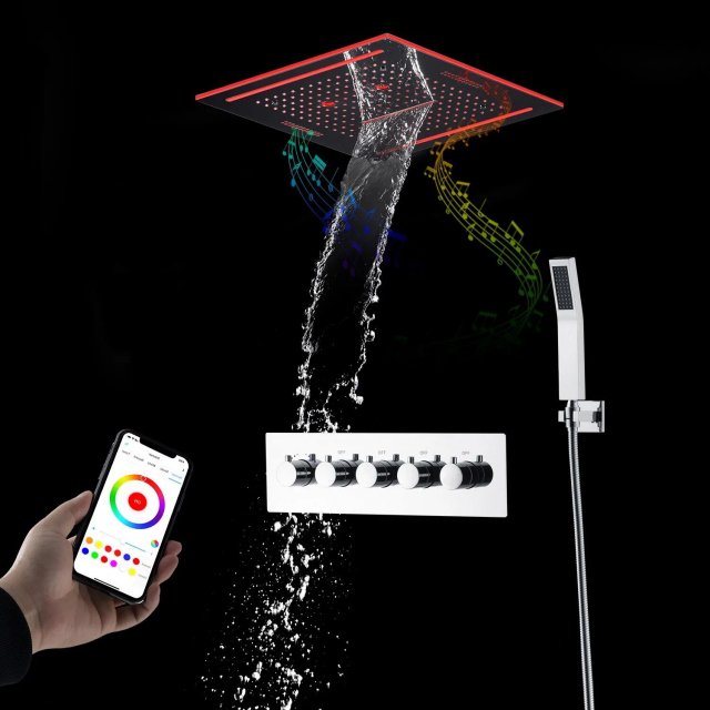 16 Inch Remote LED Shower Head Set Spray Rainfall SPA Steam Mist Bluetooth Music - Image 5