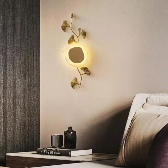 Elegant Copper & Marble Wall Lamp with Ginkgo Leaf Design - Image 4